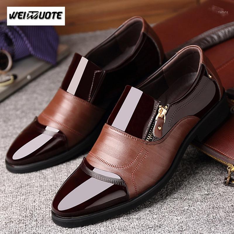 

WEINUOTE Italian Fashion Formal Mens Pointed Toe Dress Shoes Leather Wedding Shoes Men Flats Office for Male1, Black