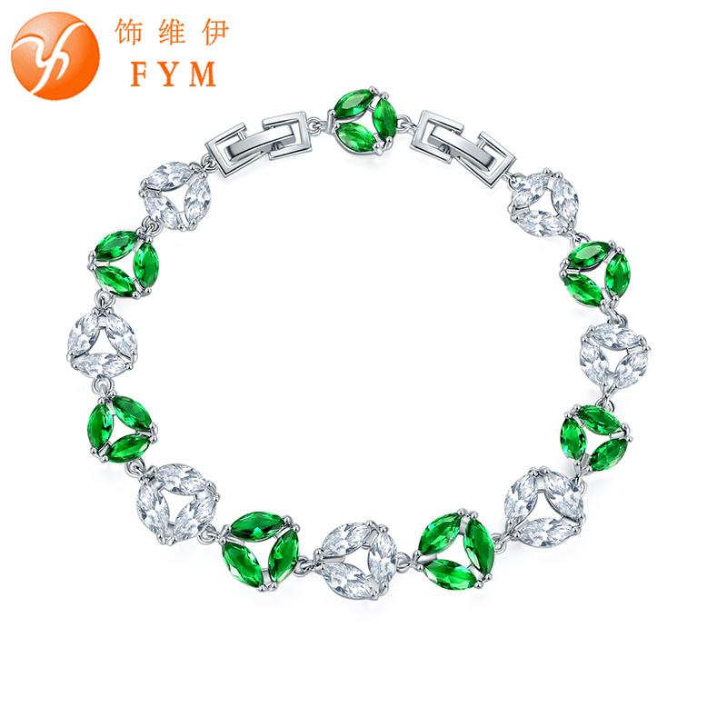 

FYM Round Green Cubic Zircon Bracelets for Women Fashion High Quality Silver color Bangles Jewelry Gift FYMBR0206