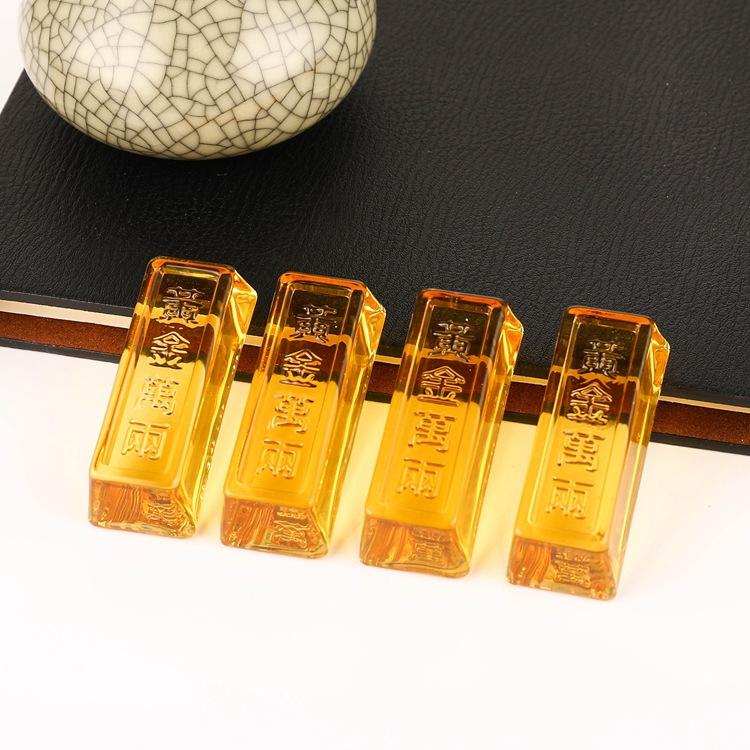 

1pcs Feng Shui Crafts Chinese Crystal Glass Gold Ingots Paperweight Figurine Home Decoration Ornaments Gift Luminous Stone