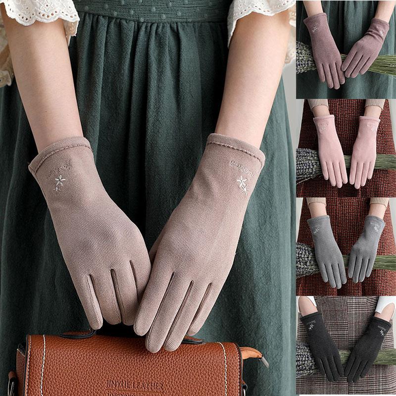 

Plush Inside Autumn Winter Warm Gloves Cotton Polyester Solid Color Windproof Driving Gloves Full Finger Mittens Touch Screen