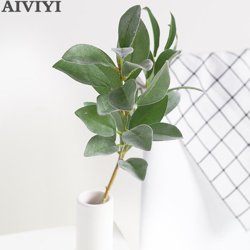 

Artificial 2 fork white hair leaf flocking craft fake plant multi-purpose Christmas party home decoration wedding flower, Gray white