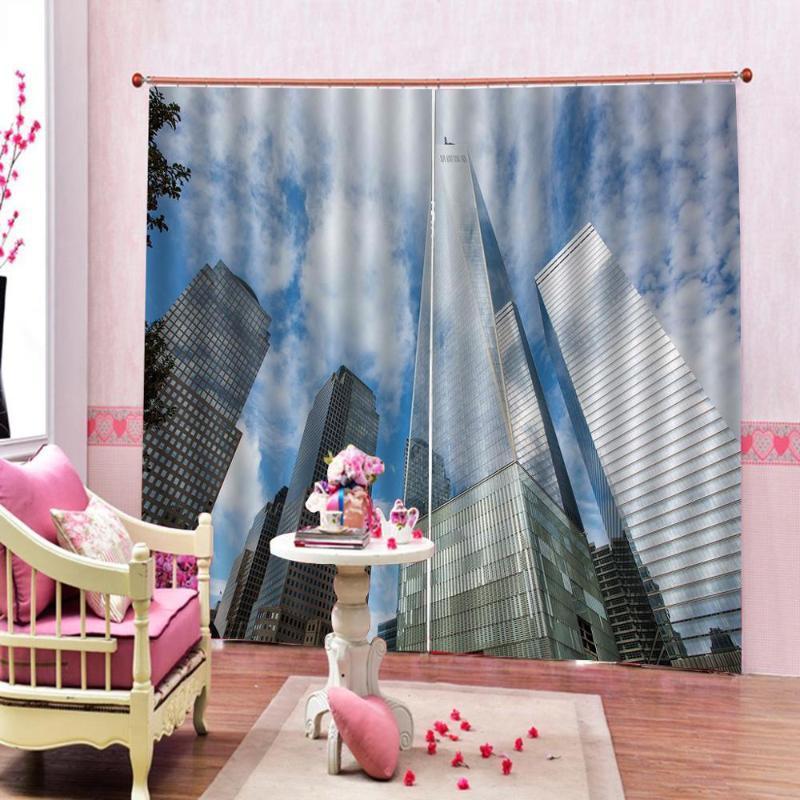 

Blue white clouds Urban high-rise buildings Curtain Photo Print For Living room Bedroom Blackout Drapes 2 Panels With Hooks1, As pic