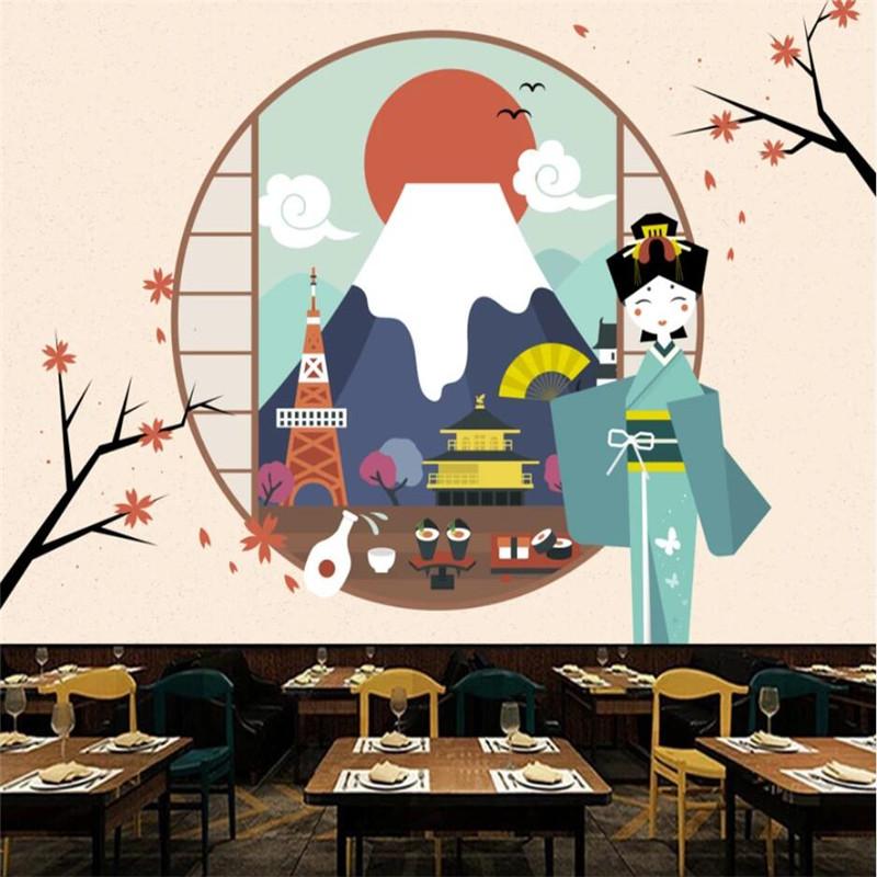 

Japan Travel Landscape Illustration Industrial Decor Background Wallpaper Japanese Cuisine Sushi Restaurant Mural Wall Paper 3D, Canvas