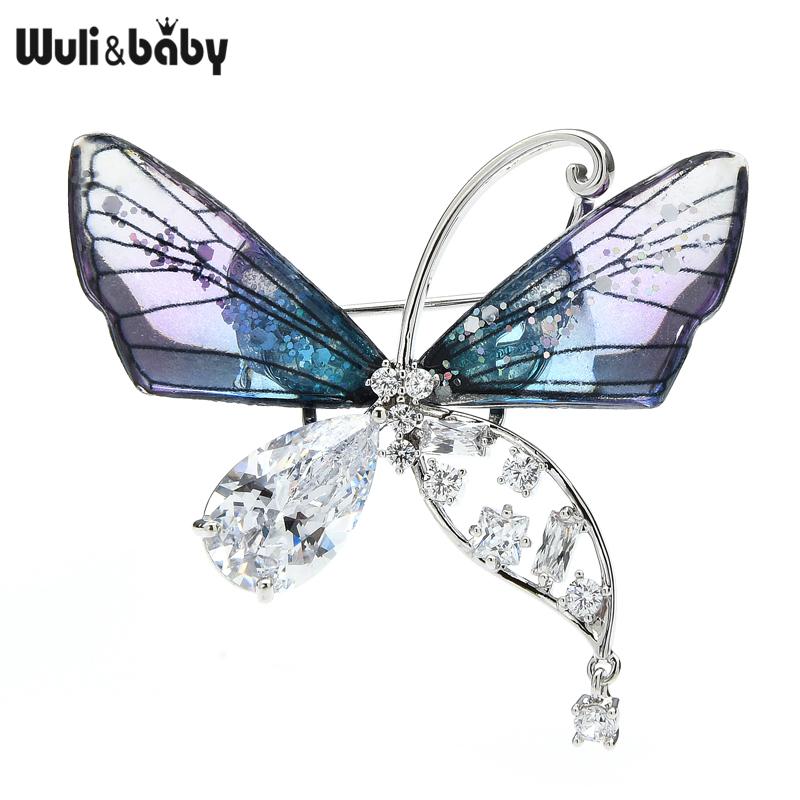 

Wuli&baby Czech Rhinestone Transparent Butterfly Brooches For Women Party Office Insect Brooch Pins