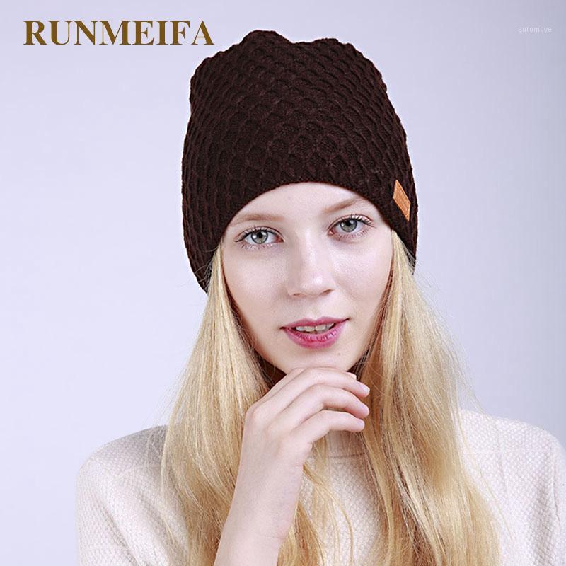 

RUNMEIFA 2020 New Women's Kintted Plaid Hat Skullies Winter Warm Acrylic Beanies Cap For Women Bonnet Beanie Hat Female Hats1, Black