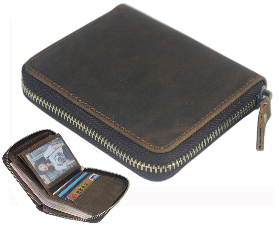 

Mad horse from the men's genuine leather wallet male purse currency bag multifunctional brown zipper, Horizontal style
