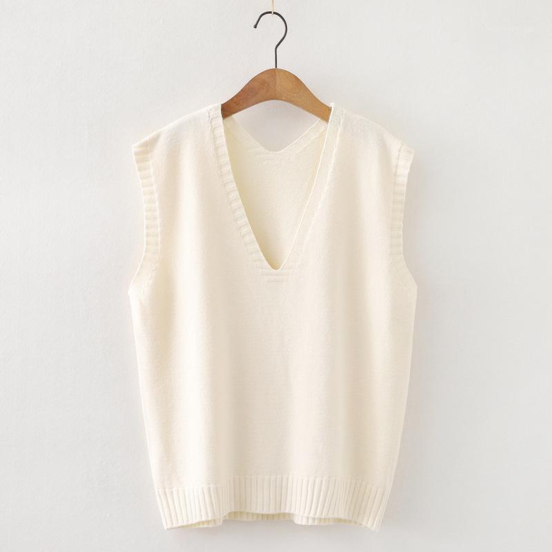

Autumn Winter Chic Women's Sweater Vest Fashion Simple V Neck Sleeveless Solid Color All-match Fresh Knitted Vest for Female1, Beige