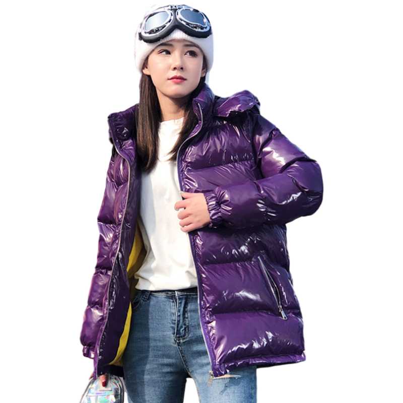 

Thick Winter Jacket Clothes Women Warm Hooded Parka Streetwear Fashion Glossy Puffer Bubble Coat Clothing New Chamarras De Mujer, Black