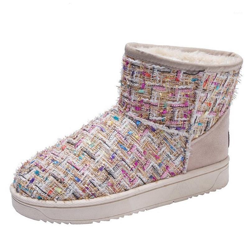 

Women Boots Winter Leisure Snow Boots 2020 New Round Toe Flat Non-slip Slip-On Flock Color Plush Cotton Shoes Slip-On Flock1, Color white