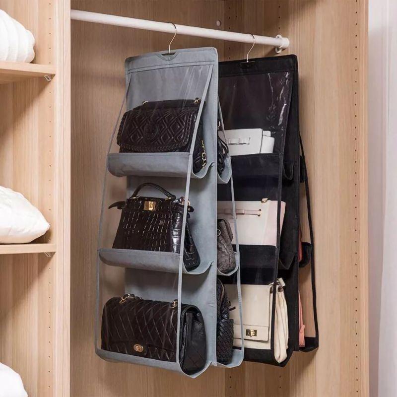 

Thick Double-sided Six Grid Bag Storage Bag Multifunctional Storage Hanging Hanging Type Finishing, Black