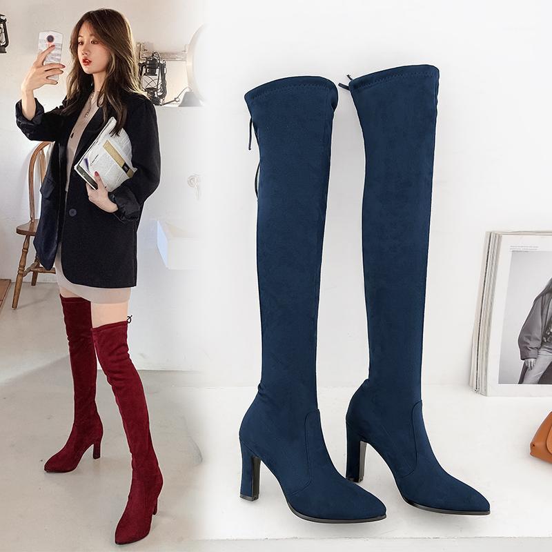 

2020 Fashion Women Boots Spring Winter Over The Knee Heels Quality Suede Long Comfort Square Botines Mujer Thigh High Boots32-431, Yellow