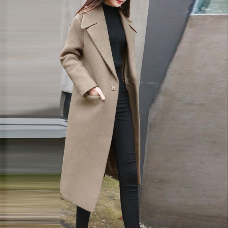 

JTFAN Autumn Women's Wool Pocket Coat New Fashion Long Woolen Coat Slim Type Solid Female Winter Wool Jackets Female, Hjx18-6