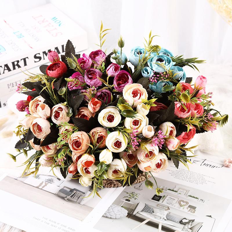 

European Vintage Artificial Silk Rose Flowers Small bud Bouquet Wedding Home Fake Flower DIY Party Christmas Decoration, 05