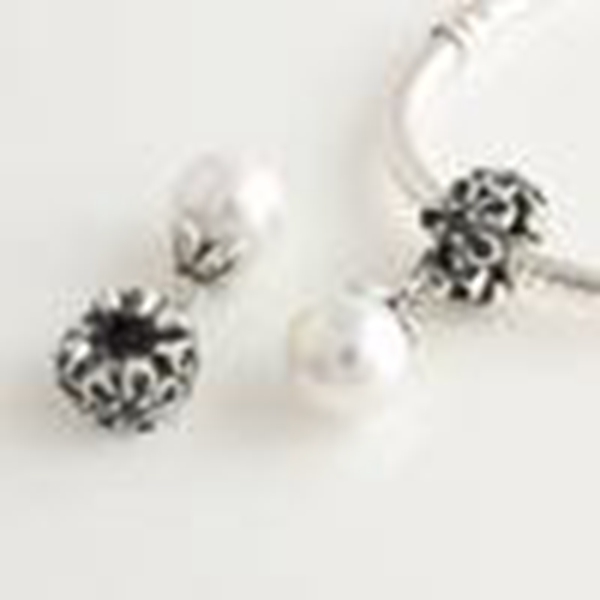 

925 Sterling Silver Forever Bloom Dangle Bead with White Pearl Fits European Charm Bracelets