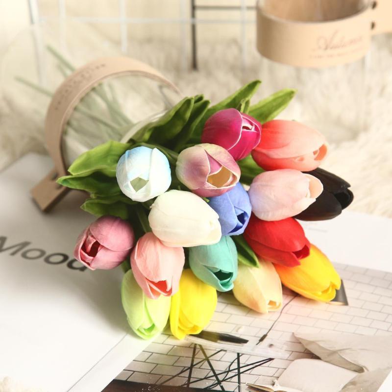 

10PC Mini Tu lip Artificial Flower Plant Bonsai Wedding Home Party Decoration valentine's Gifts INS Wind SWWQ1