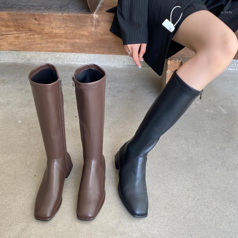 

Women Boots Over Knee Round Toe Shoes Flat Heel Zipper Boots-Women Over-the-Knee Mid Calf Ladies Rubber Low 2020 PU Flock1