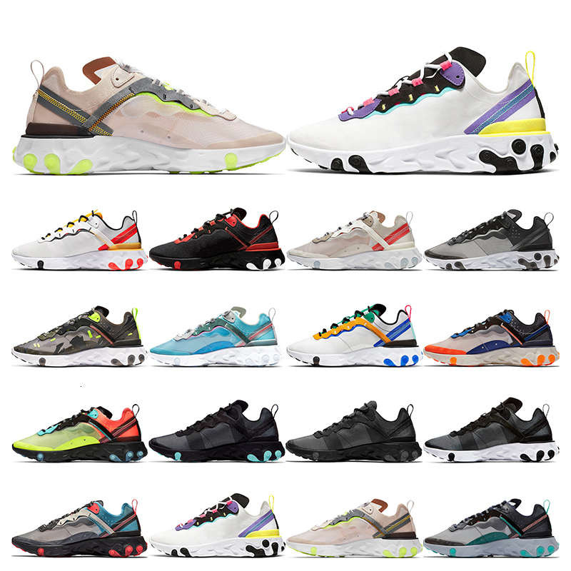

2020 React Element 87 55 running shoes mens SAIL Hyper Pink Bred Medium Olive Solar Red ROYAL TINT womens breathable sports sneaker trainers, 1 sail