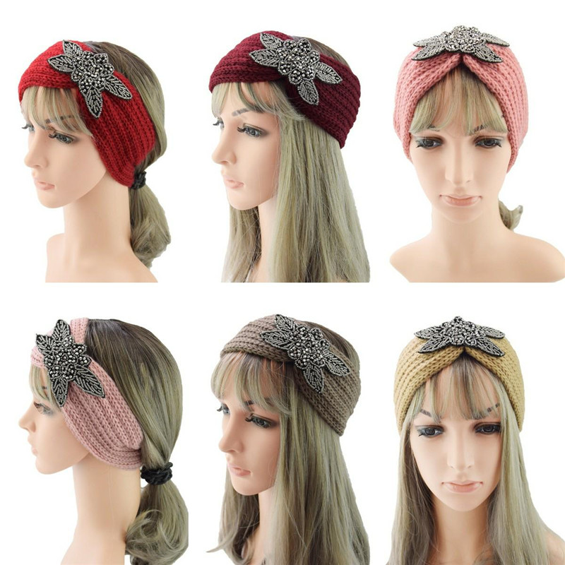 

Winter keep warm Four leaves knitting headband women's woolen yarn hair band outdoors sports hairband Yoga Head Band Party Favor T9I00831