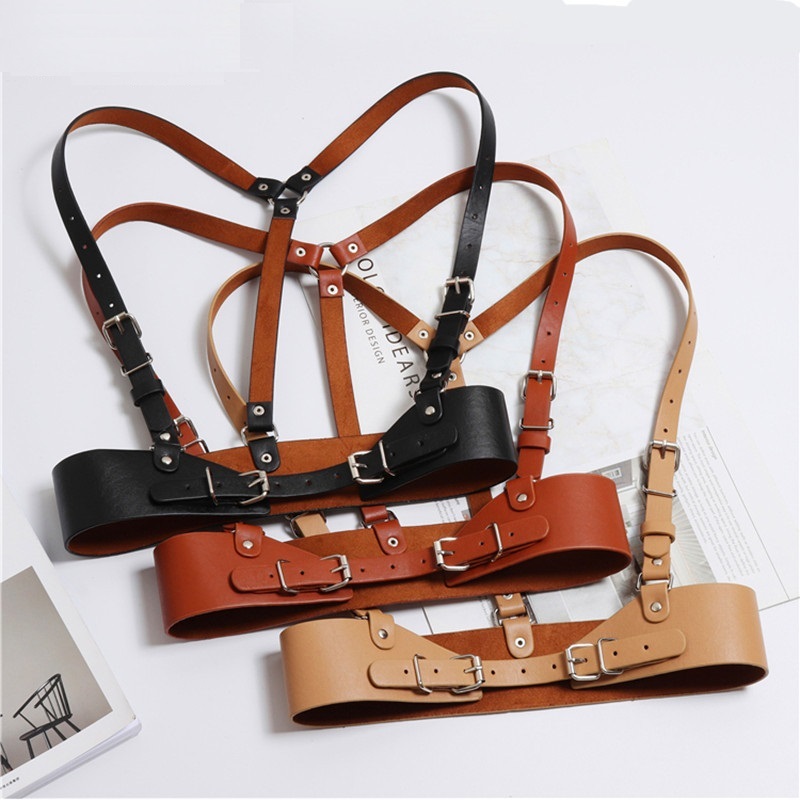 

Fashion Women Punk Harajuku O-Ring Garters Faux Leather Body Bondage Cage Sculpting Harness Waisband Straps Suspenders J1209, Black