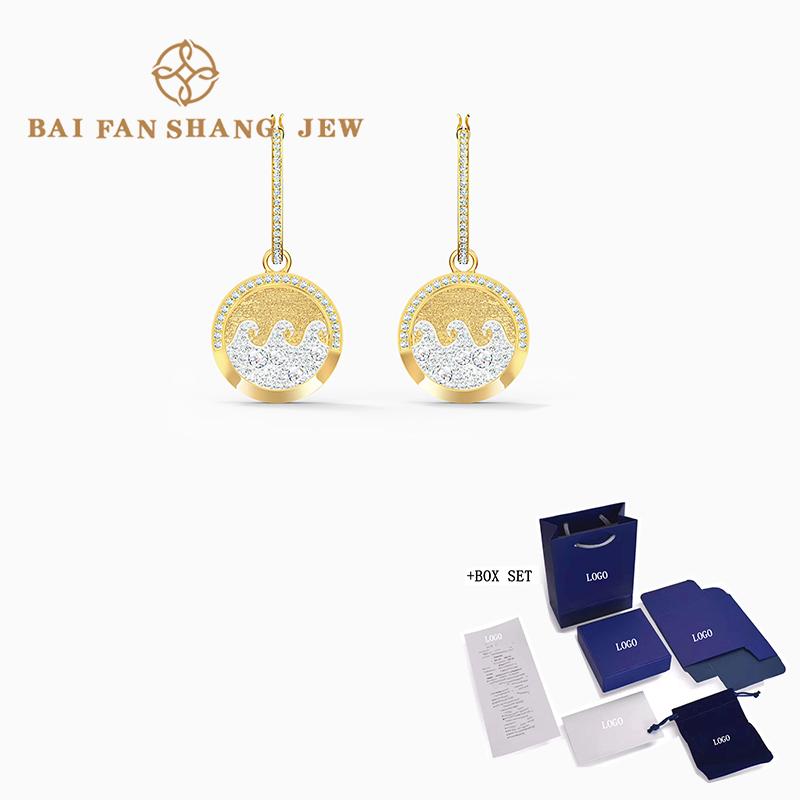 

Fashion Jewelry SWA New SHINE WAVE Pierced Earrings Gold Round Pendant Coin Shape Female Elegant Romantic Jewelry Gift