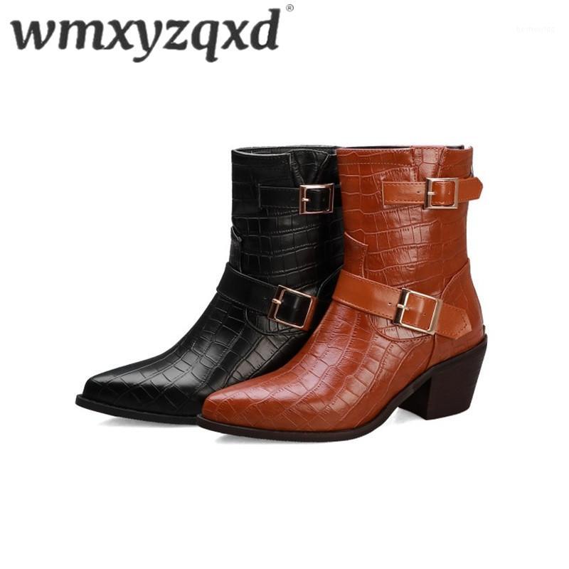 

Leather Boots Women Bottes Hautes Femme Fashion Western Women Heels Winter Fashion Short Plush Booties Plus Size 33-48 WMXYZQXD1, Black