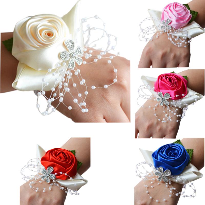 

5 pcs/lot Bridesmaid Bride Wrist Corsage - artificial flowers for decoration wedding decoration FX488-5, Beige