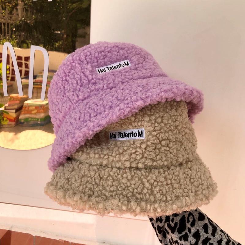 

Autumn And Winter New Lalambswool Fisherman Hat Fashion All-match Student Warm Bucket Hat Korean Harajuku Style Solid Color Cap, 07