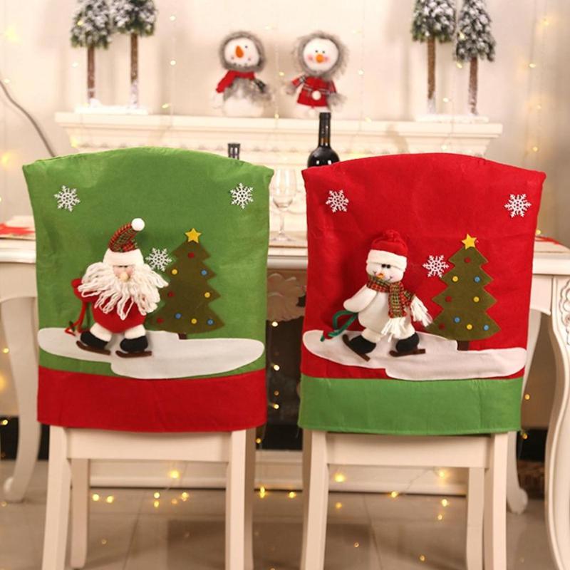 

Dinner Table Chair Cover Chairs Back Covers Christmas Santa Claus Elk Snowman Velvet Cloth Xmas Home Party Decorative Accessorie