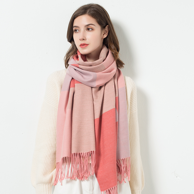 

New warm winter pink female scarf bufanda mujer for ladies fashion pashmina scarves shawl with high quality tassels foulard femme JVPX