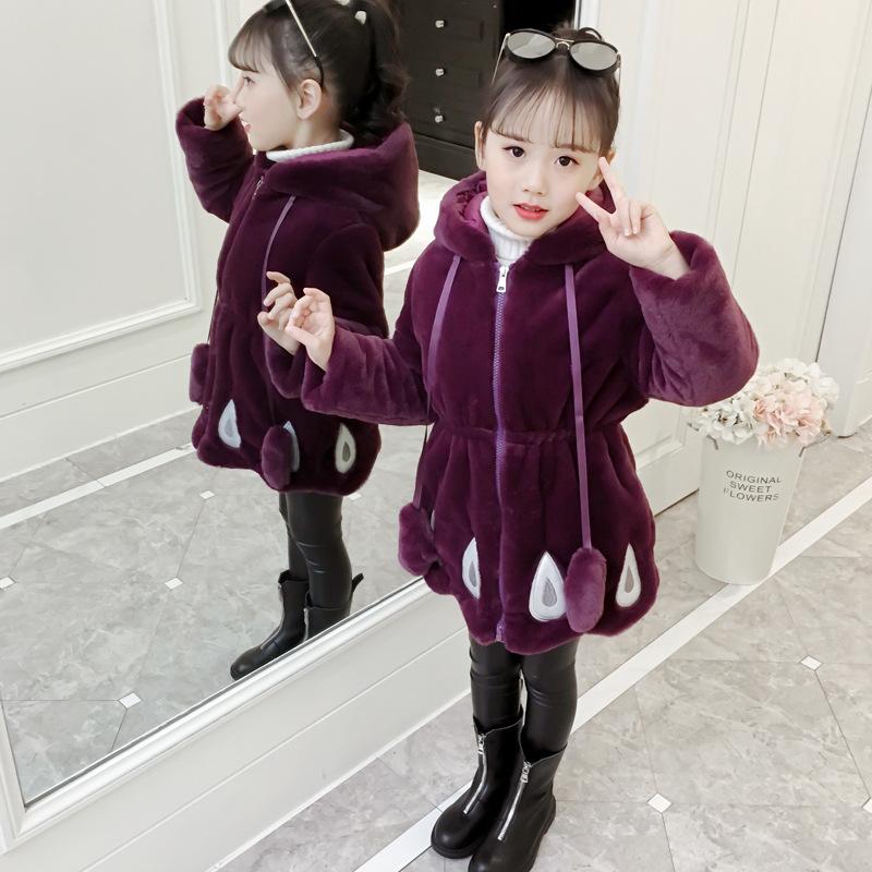 

2021 New Winter Baby Girls Clothes Faux Fur Coat Fleece Show Jacket Warm Snowsuit 4-12 Y Baby Hooded Jacket Children's Outerwear, Pink