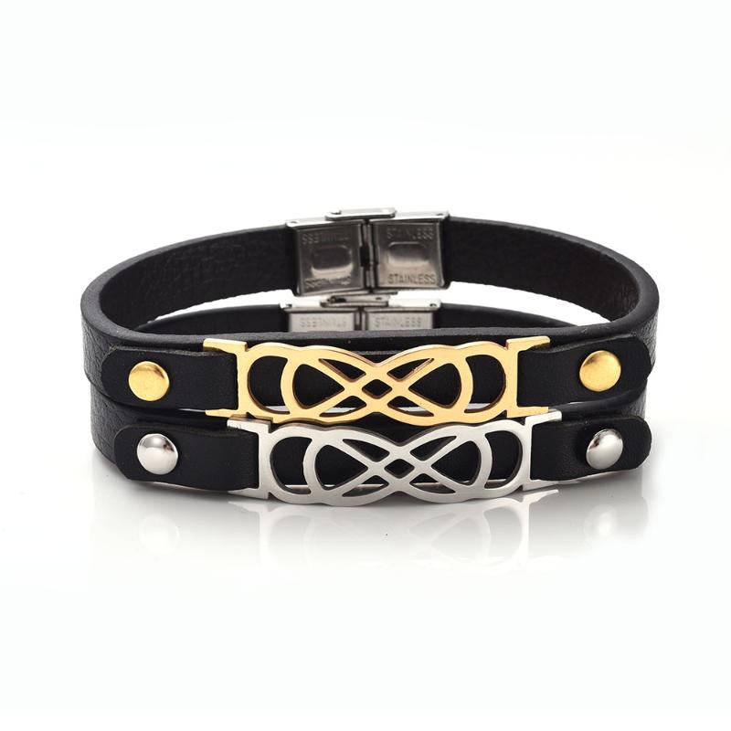 

Fashion Punk Gold Silver color Leather Bracelets Dainty Party Man Bracelets Bangles Geometric Stainless Steel Jewelry Wholesale