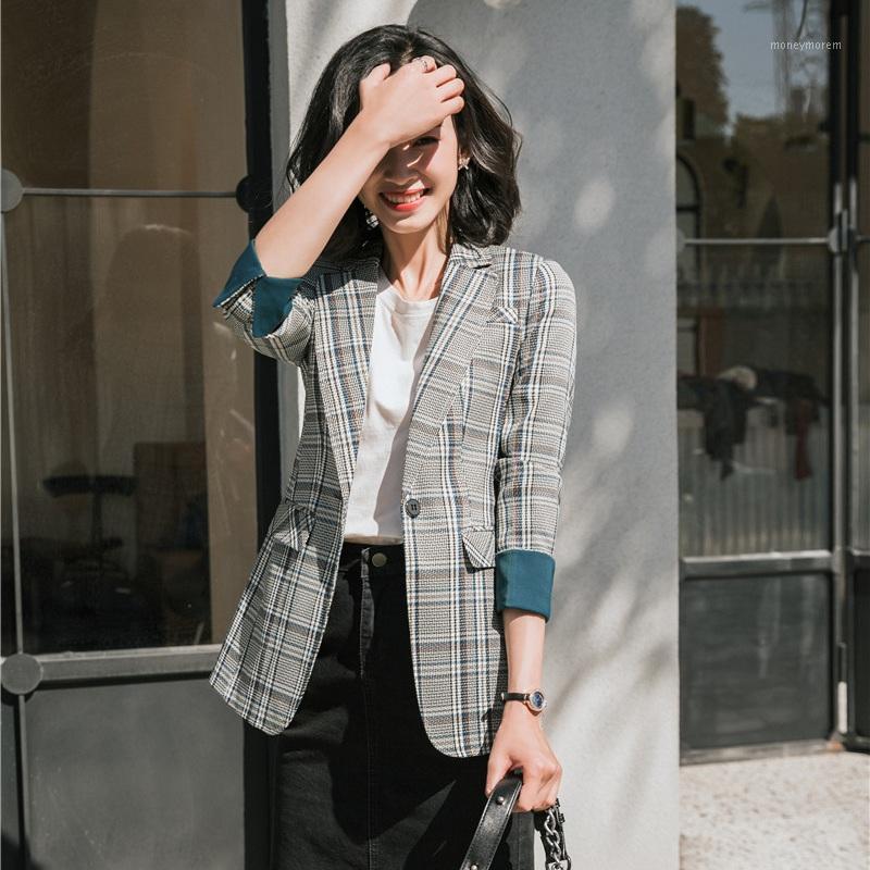 

Fashion Ladies Causal Blazer Women Jackets Coats Long Sleeve Slim Work Wear Clothes Grey Plaid1, Picture color