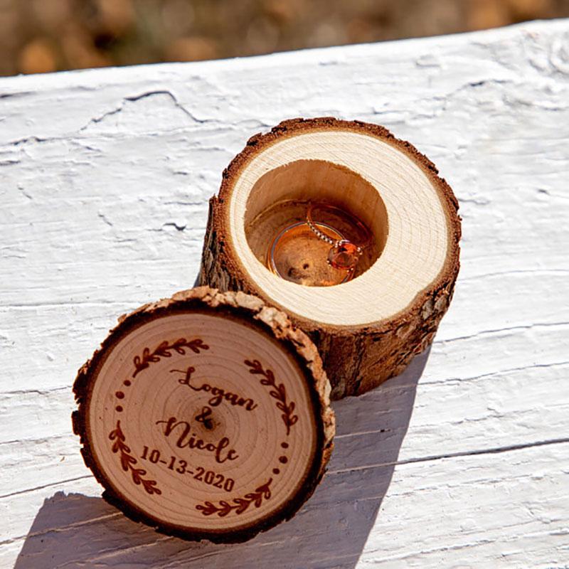 

Personalized Wood Wedding Ring Box Custom Name Wedding Ring Bearer Box Rustic Engraved Holder Engagement I Do