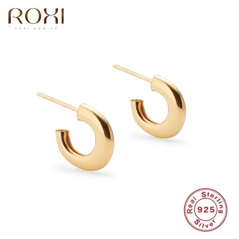 

ROXI Geometry Glossy Elephant Nose Stud Earrings For Women C Shape Ins Earrings Piercing 925 Sterling Silver Jewelry Pendientes