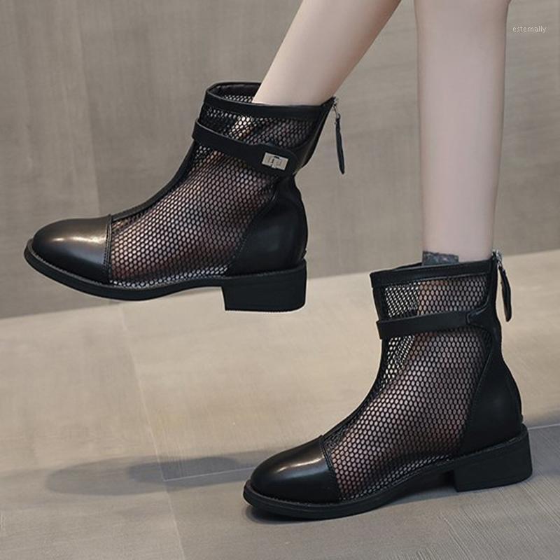 

Women Boots Gothic Summer Lace Up Shoes Female Motorcycle Boots Hollow Out Breathable Mesh Ladies Zipper Footwear @c171, Black