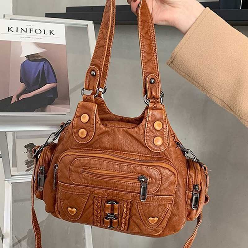 

Fashion High Quality Washed PU Leather Handbag Ladies Daily Bag Gift Handbag Large Capacity Shoulder Bags Purse 2021 new Ladies, Black