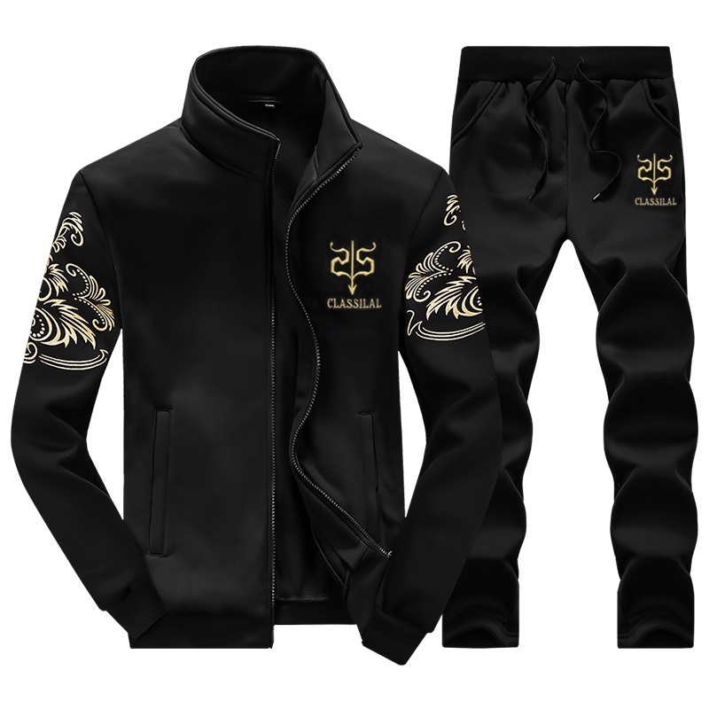 

Autumn Tracksuit Men Sportswear Mens Set New Jacket+Pants 2 Piece Set Casual Print Tracksuit Male Track Suit Plus Size 4XL 201130, D38 black