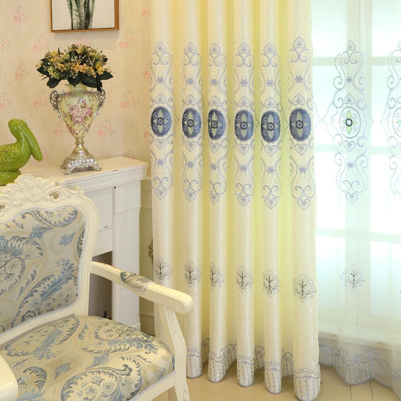 

European Style Embroidery Blackout Curtains for Living Room Bedroom Balcony Curtains for High End Atmosphere Can Be Customized1, Beige tulle