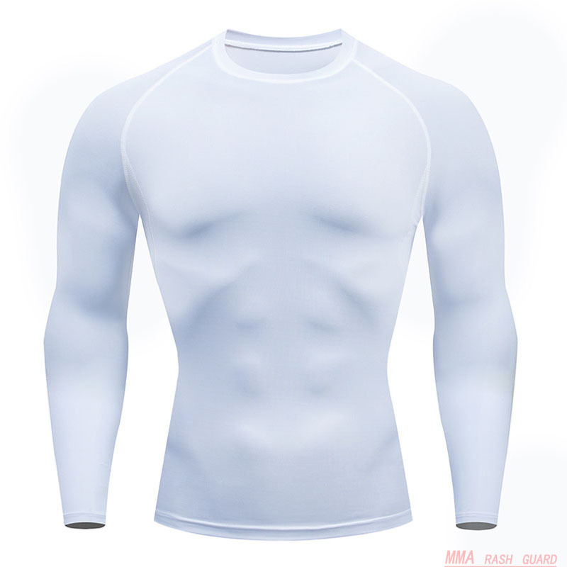 

Casual Fitness T-shirt White Men' Top long sleeve Compression Tight rash guard male MMA Winter Workout Warm Base layer Jogging 1118, Red