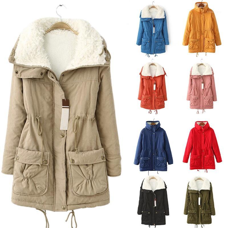 

Laamei Fleece Winter Jacket Women Thick Warm Casual Slim Cotton Padded Ladies Parka Solid Fur Collar Jacket Outerwear Coats1, Khaki