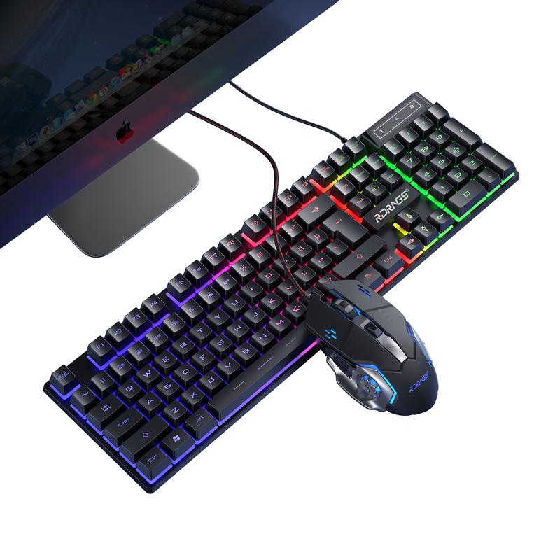 

Keyboard Gamer Kit Wired Gaming Mouse Kit Backlight Computer Mechanical Feel Keyboards PC Backlit Game 104 Keys Keycaps Rainbow