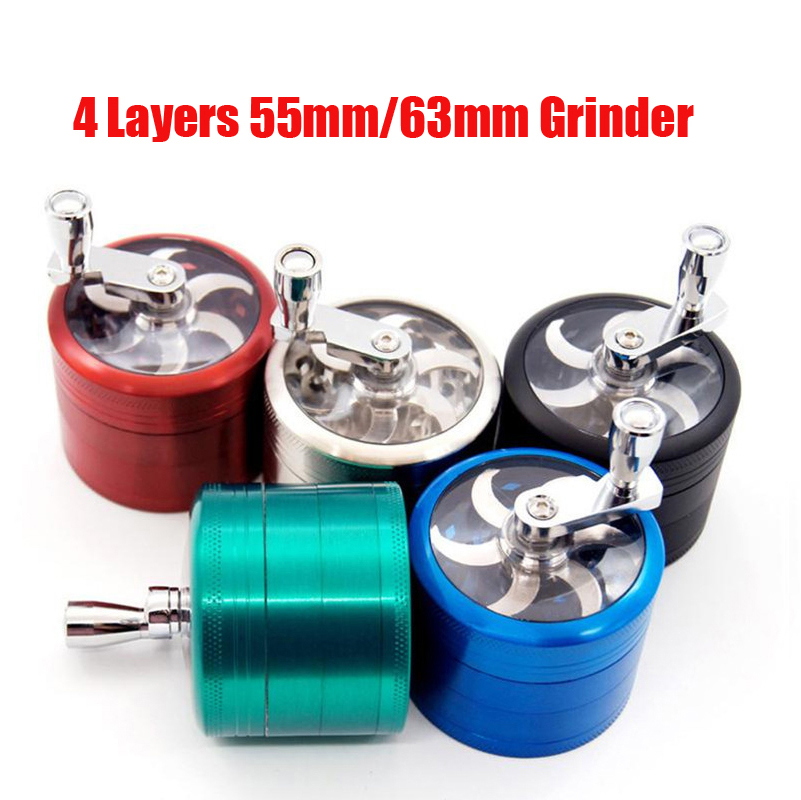 

Hot Shaking by Hands 4 Layers Zinc alloy Grinder Matching Smoking Grinders Screw Thread 55mm 63mm Diameter Handle Spice Manual Herb Crush