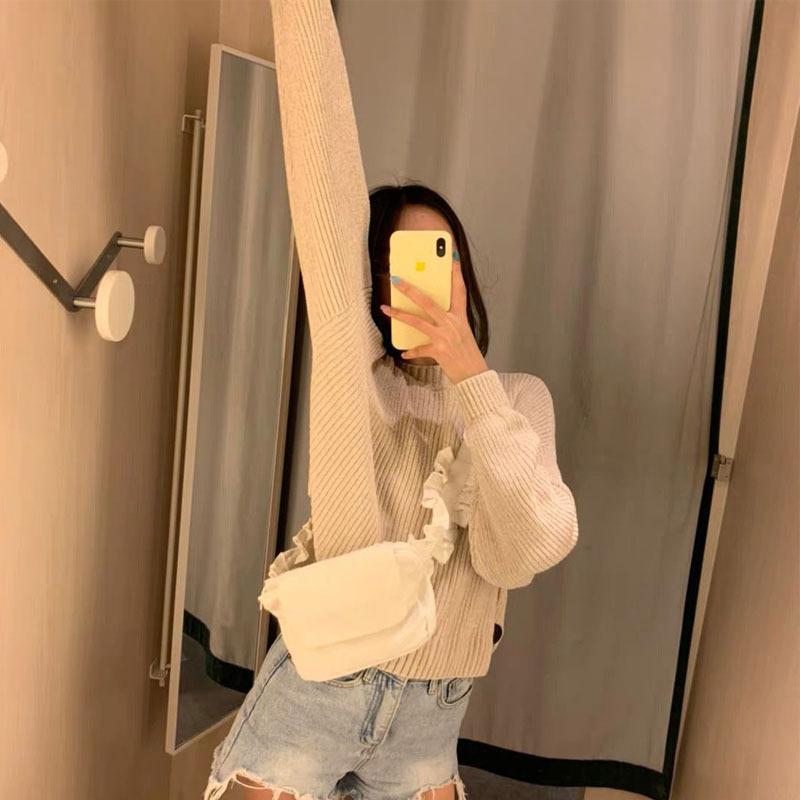 

2021 Summer New Practical Concave Shape In One Girl's Small Fresh Lotus Leaf Single Shoulder Crossbody Bag, Milky dark lines