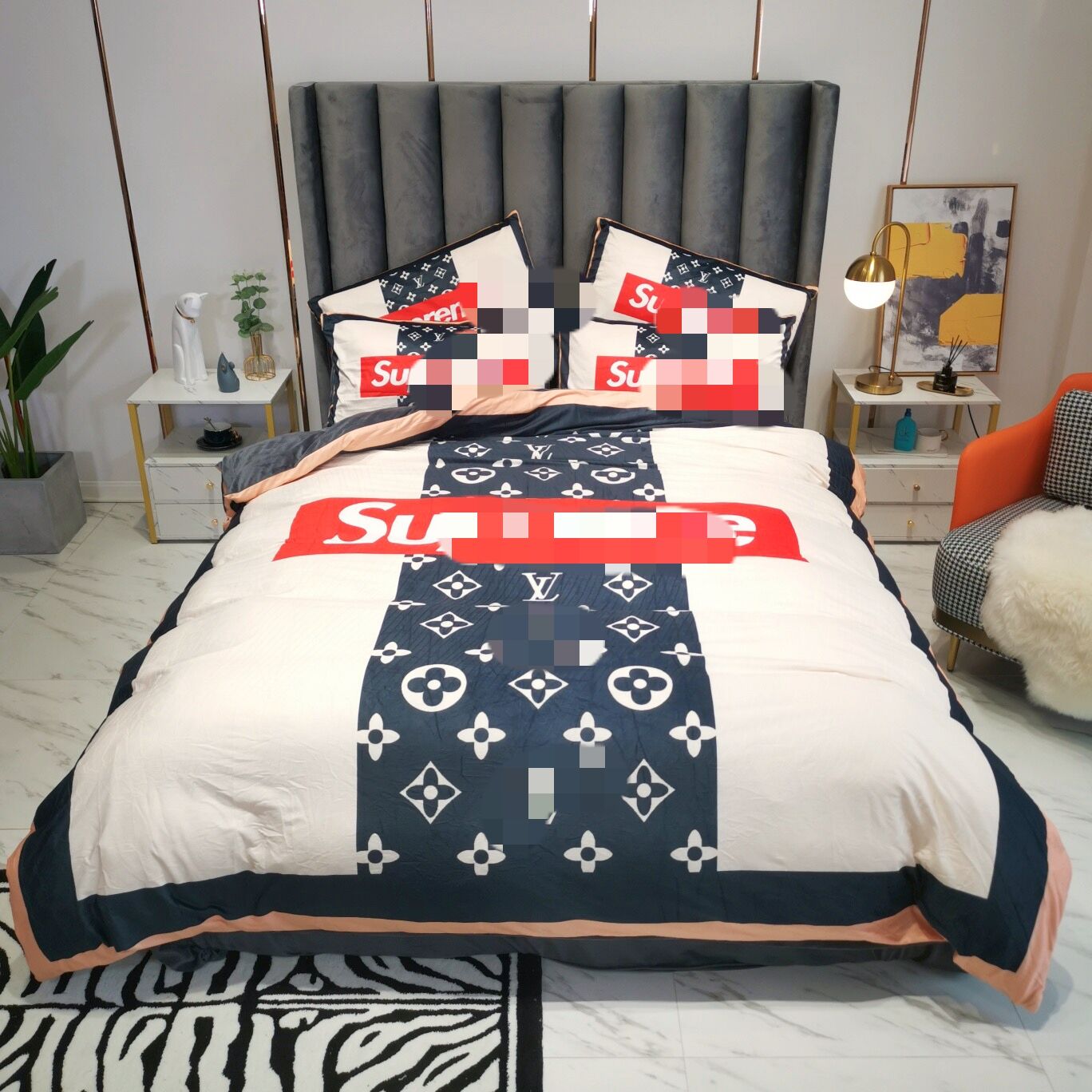 

Red black designer bedding sets chic velvet  size designer bedding 4 pcs set luxury bedding
