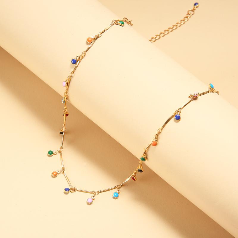 

Stainless Steel Gold Chain Colorfully Choker Necklace 2020 Trend Enamel Beaded Cable Chain Choker Womens Necklaces Girl 111
