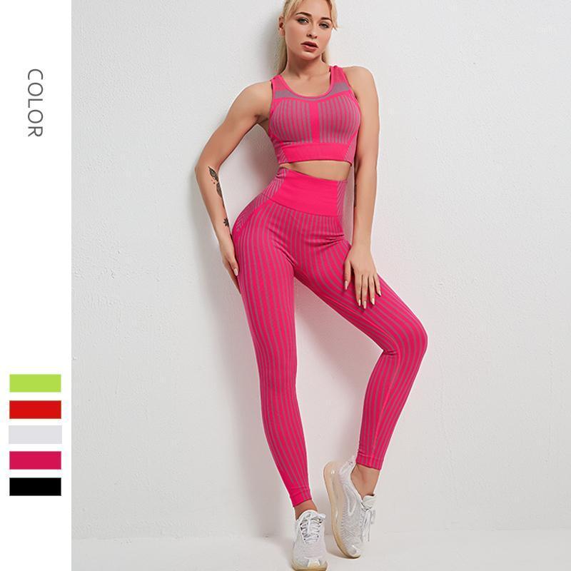 

New 2 Piece Yoga Sports Fitness Set Seamless Crop Bra Top+High Waisted Shrink Abdomen Pants For Women Gym Workout Tight Clothes1, Black