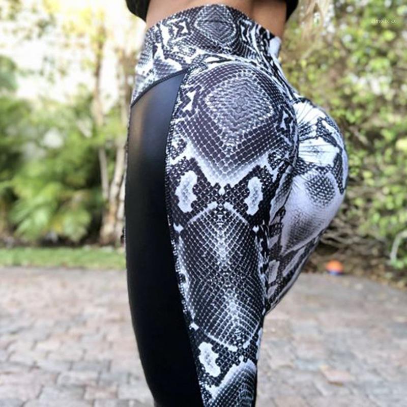 

Sexy Women Sport Leggings Fitness Snake Skin Printed PU Yoga Pants High Waist Push Up Keep Slim Gym Snake Leggings Female1, As pic