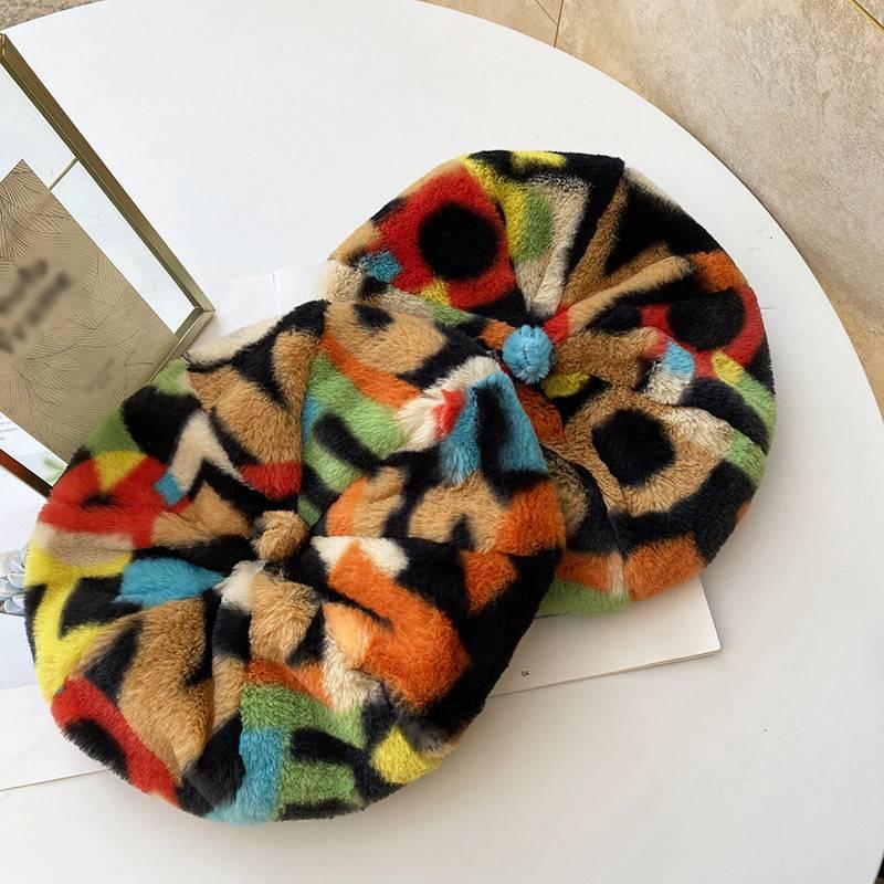 

New Ladies Thickening Keep Warm Color Letters Plush Octagonal Beret And Fisherman Hat Womens
