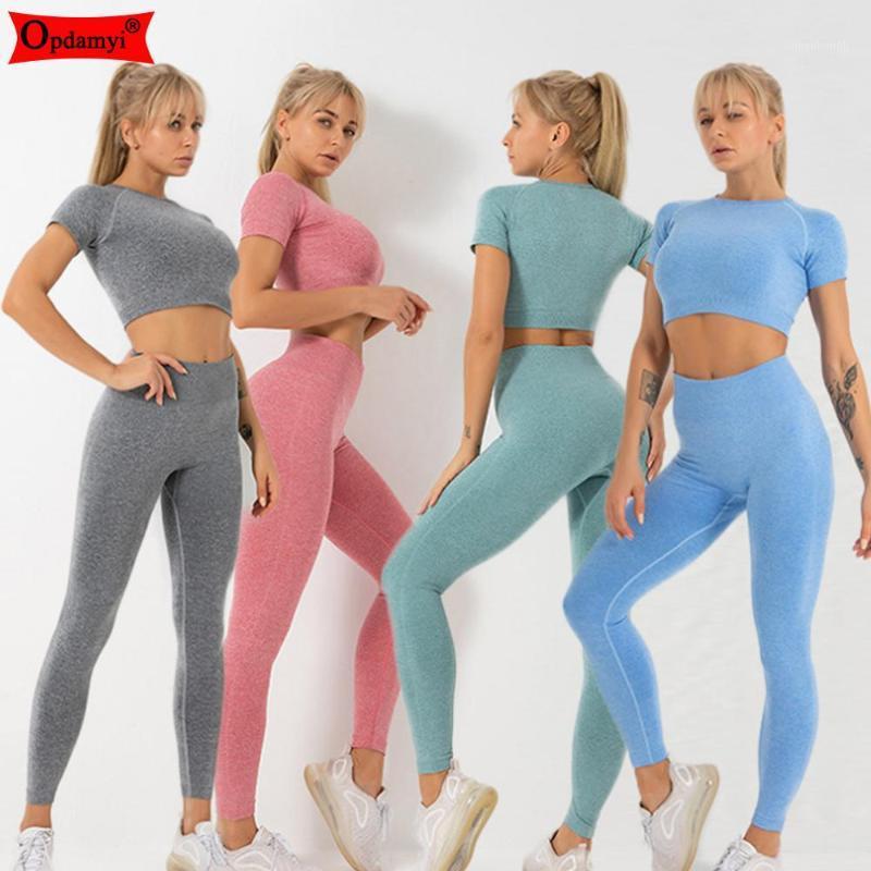 

2Piece Seamles Sport Set Women Crop Top T-shirt Legging Sportsuit Workout Outfit Women Fitness Wear Yoga Gym High Wast Pants Set1, Pink