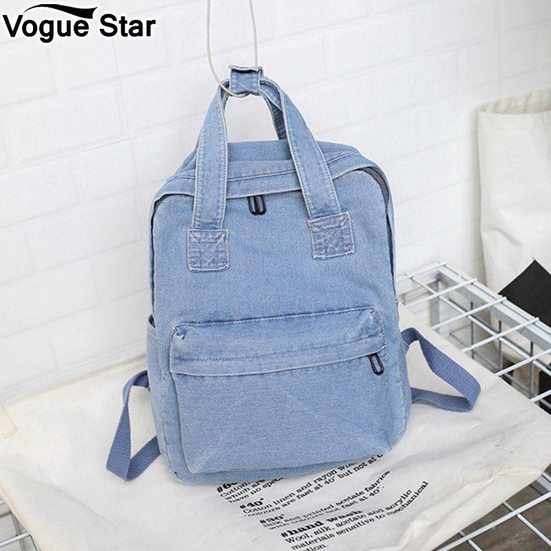 

Backpack Style Korean Shoulder Bag For Teenage Girl College School Bagpack Rucksack Denim Women Children Packbags M316, Blue